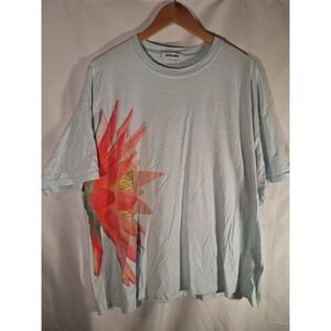 Daydreamer Womens One Size Light Blue Oversized Floral Graphic T-Shirt USA Made